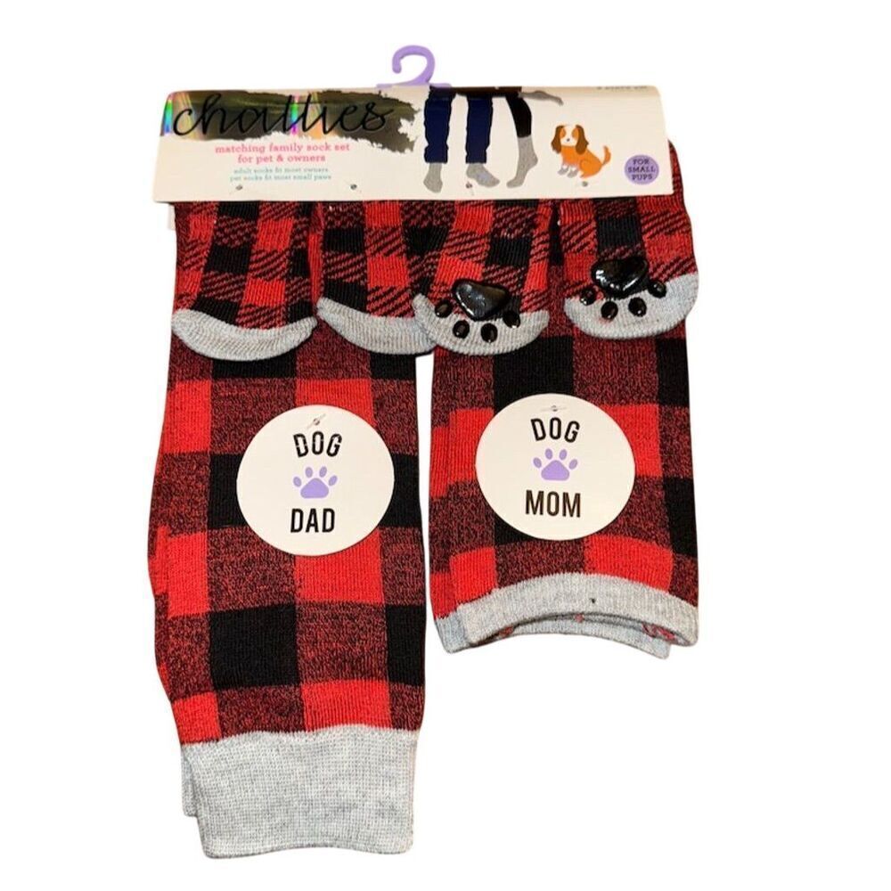 Chatties Red Plaid Socks Dog Mom Dad Unisex
